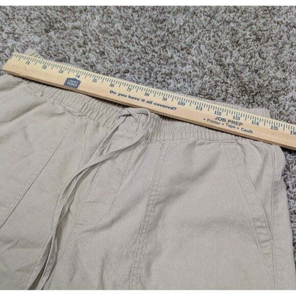 J Crew Crop Cargo Pants Women's Size 6 Beige Linen Cotton Elastic Waist Cropped - Picture 5 of 7